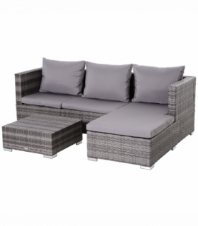 Outsunny Rattan Garden Sofa Set Storage Table Wicker Patio Lounger 4-Seater Grey