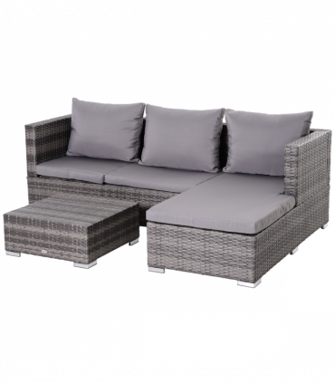 Outsunny Rattan Garden Sofa Set Storage Table Wicker Patio Lounger 4-Seater Grey