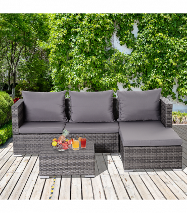 Outsunny Rattan Garden Sofa Set Storage Table Wicker Patio Lounger 4-Seater Grey