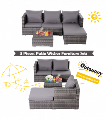 Outsunny Rattan Garden Sofa Set Storage Table Wicker Patio Lounger 4-Seater Grey