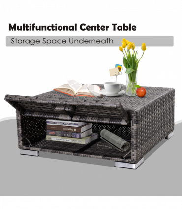 Outsunny Rattan Garden Sofa Set Storage Table Wicker Patio Lounger 4-Seater Grey