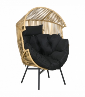 Outsunny Rattan Leisure Chair w/ Cushion, Garden Egg Chair with Headrest, Sand