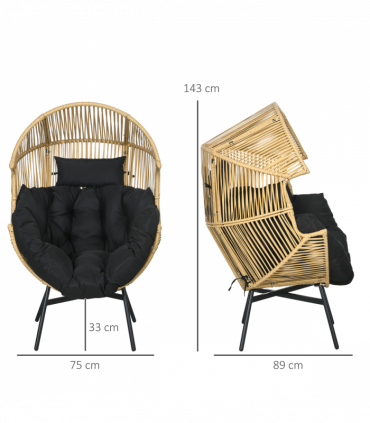 Outsunny Rattan Leisure Chair w/ Cushion, Garden Egg Chair with Headrest, Sand