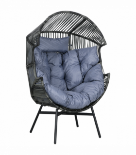 Outsunny Rattan Leisure Chair with Cushion, Garden Egg Chair with Headrest, Grey