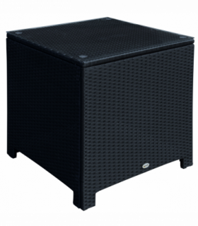 Outsunny Rattan Side Table Patio Frame Tempered Glass Outdoor Wicker-Black