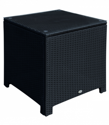 Outsunny Rattan Side Table Patio Frame Tempered Glass Outdoor Wicker-Black