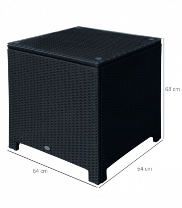 Outsunny Rattan Side Table Patio Frame Tempered Glass Outdoor Wicker-Black