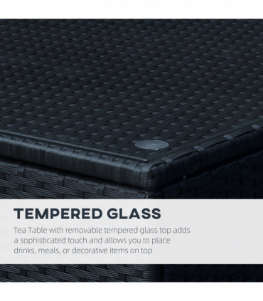 Outsunny Rattan Side Table Patio Frame Tempered Glass Outdoor Wicker-Black