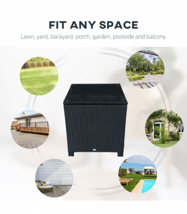 Outsunny Rattan Side Table Patio Frame Tempered Glass Outdoor Wicker-Black