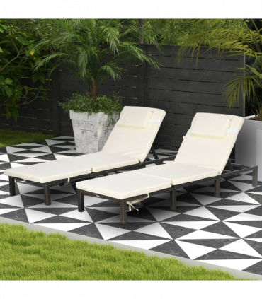 Outsunny Rattan Sun Loungers Set of 2 with 5-Level Adjustable Backrest