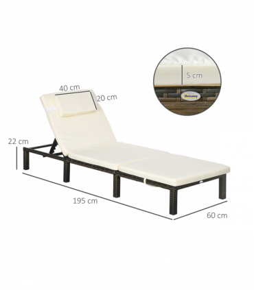 Outsunny Rattan Sun Loungers Set of 2 with 5-Level Adjustable Backrest