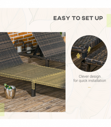 Outsunny Rattan Sun Loungers Set of 2 with 5-Level Adjustable Backrest