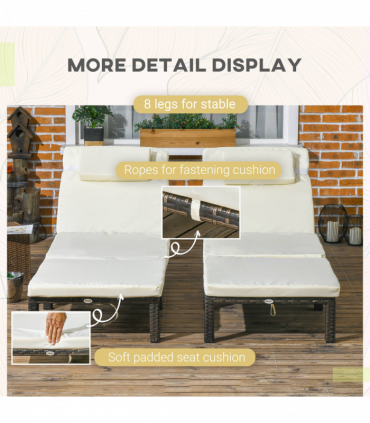 Outsunny Rattan Sun Loungers Set of 2 with 5-Level Adjustable Backrest