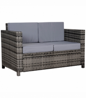 Outsunny Rattan Wicker 2-seat Sofa Loveseat Padded Garden Furniture Grey