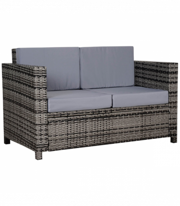 Outsunny Rattan Wicker 2-seat Sofa Loveseat Padded Garden Furniture Grey