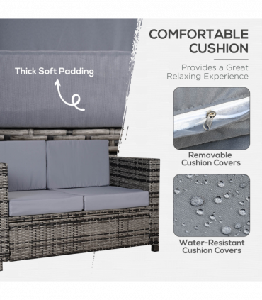 Outsunny Rattan Wicker 2-seat Sofa Loveseat Padded Garden Furniture Grey