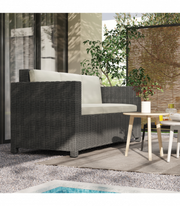 Outsunny Rattan Wicker 3-seater Sofa Chair Patio Furniture w/ Cushion Cream