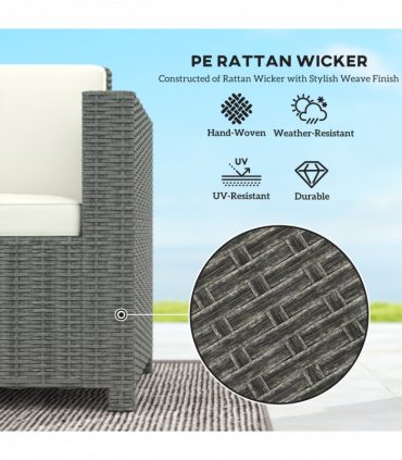 Outsunny Rattan Wicker 3-seater Sofa Chair Patio Furniture w/ Cushion Cream