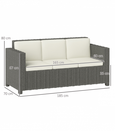 Outsunny Rattan Wicker 3-seater Sofa Chair Patio Furniture w/ Cushion Cream