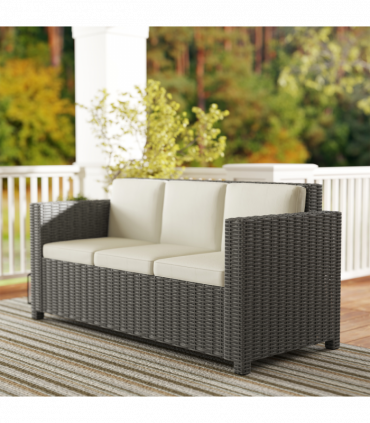 Outsunny Rattan Wicker 3-seater Sofa Chair Patio Furniture w/ Cushion Cream