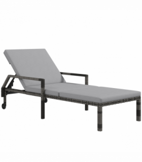 Outsunny Rattan Wicker Chaise Sun Lounger Garden w/ Adjustable Backrest & Wheels