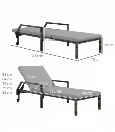 Outsunny Rattan Wicker Chaise Sun Lounger Garden w/ Adjustable Backrest & Wheels