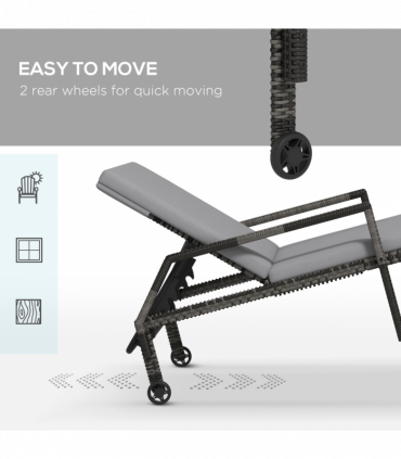 Outsunny Rattan Wicker Chaise Sun Lounger Garden w/ Adjustable Backrest & Wheels