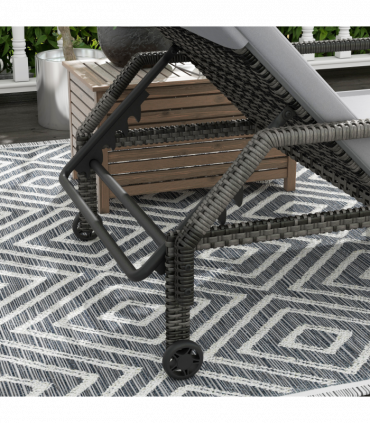 Outsunny Rattan Wicker Chaise Sun Lounger Garden w/ Adjustable Backrest & Wheels