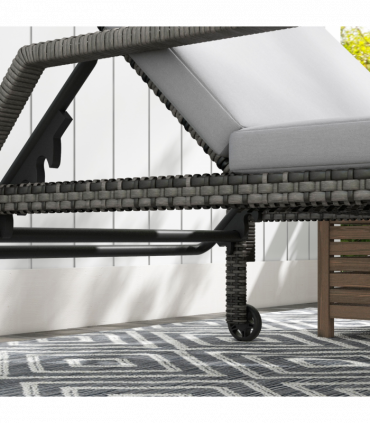 Outsunny Rattan Wicker Chaise Sun Lounger Garden w/ Adjustable Backrest & Wheels