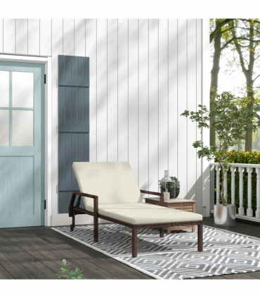 Outsunny Rattan Wicker Chaise Sun Lounger Garden w/ Adjustable Backrest & Wheels