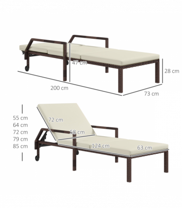 Outsunny Rattan Wicker Chaise Sun Lounger Garden w/ Adjustable Backrest & Wheels