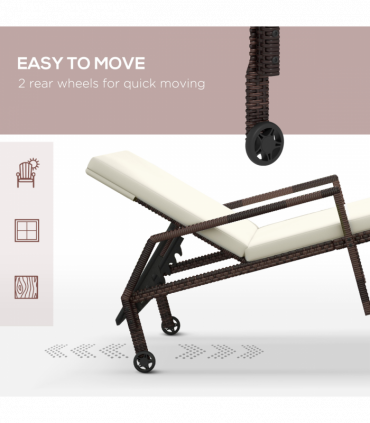 Outsunny Rattan Wicker Chaise Sun Lounger Garden w/ Adjustable Backrest & Wheels