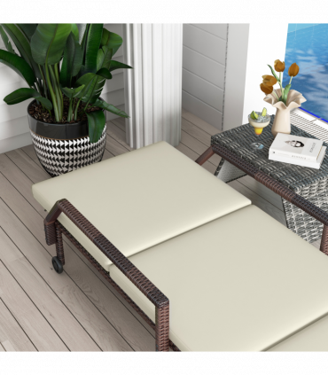 Outsunny Rattan Wicker Chaise Sun Lounger Garden w/ Adjustable Backrest & Wheels