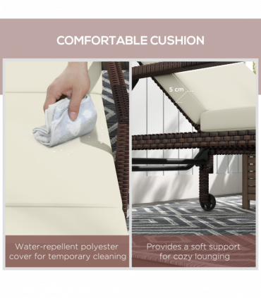 Outsunny Rattan Wicker Chaise Sun Lounger Garden w/ Adjustable Backrest & Wheels