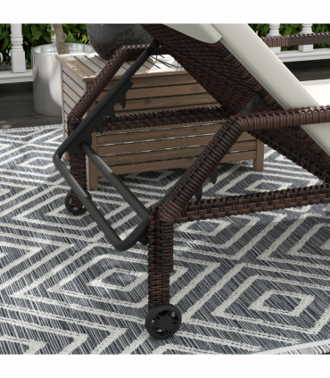 Outsunny Rattan Wicker Chaise Sun Lounger Garden w/ Adjustable Backrest & Wheels