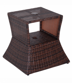 Outsunny Rattan Wicker Tea Coffee Table w/ Umbrella Hole Storage Space Brown