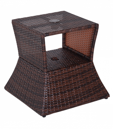Outsunny Rattan Wicker Tea Coffee Table w/ Umbrella Hole Storage Space Brown