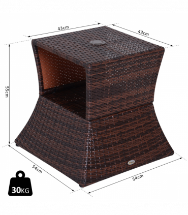 Outsunny Rattan Wicker Tea Coffee Table w/ Umbrella Hole Storage Space Brown