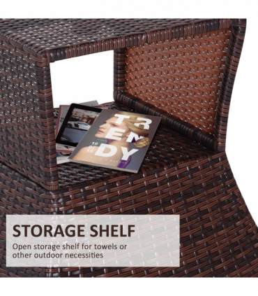 Outsunny Rattan Wicker Tea Coffee Table w/ Umbrella Hole Storage Space Brown