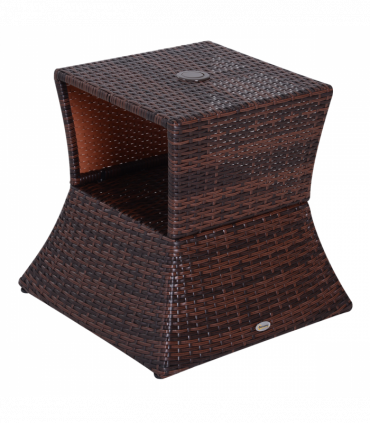 Outsunny Rattan Wicker Tea Coffee Table w/ Umbrella Hole Storage Space Brown