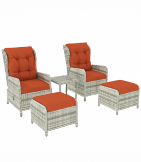 Outsunny Recliner Rattan Garden Furniture w/ Two-tier Table, Orange