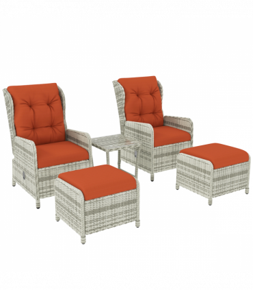 Outsunny Recliner Rattan Garden Furniture w/ Two-tier Table, Orange