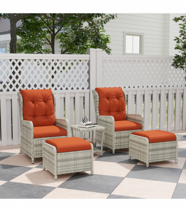 Outsunny Recliner Rattan Garden Furniture w/ Two-tier Table, Orange