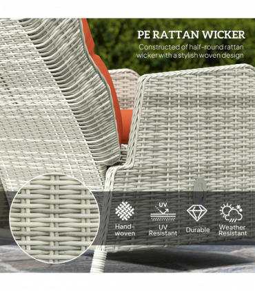 Outsunny Recliner Rattan Garden Furniture w/ Two-tier Table, Orange