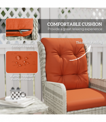 Outsunny Recliner Rattan Garden Furniture w/ Two-tier Table, Orange