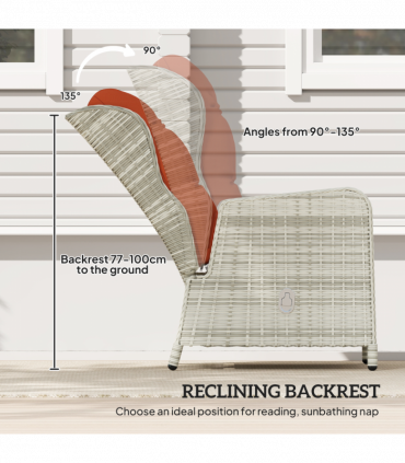 Outsunny Recliner Rattan Garden Furniture w/ Two-tier Table, Orange