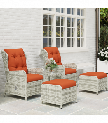 Outsunny Recliner Rattan Garden Furniture w/ Two-tier Table, Orange