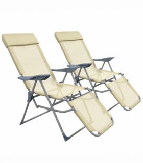 Outsunny Reclining Garden Chairs Set of 2 with 5-level Adjustable Backrest Beige