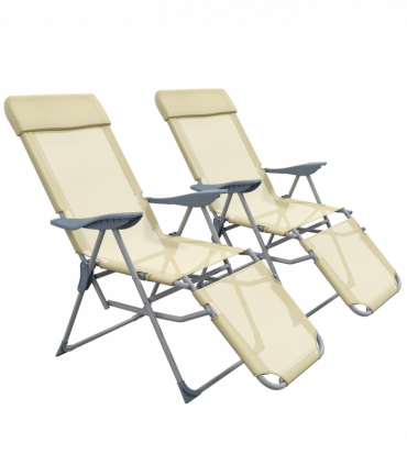 Outsunny Reclining Garden Chairs Set of 2 with 5-level Adjustable Backrest Beige