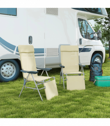 Outsunny Reclining Garden Chairs Set of 2 with 5-level Adjustable Backrest Beige